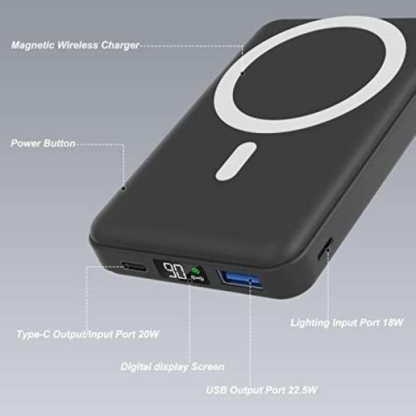 AOGUERBE Magnetic Power Bank, 10000mAh Foldable Wireless Portable Charger - Image 2