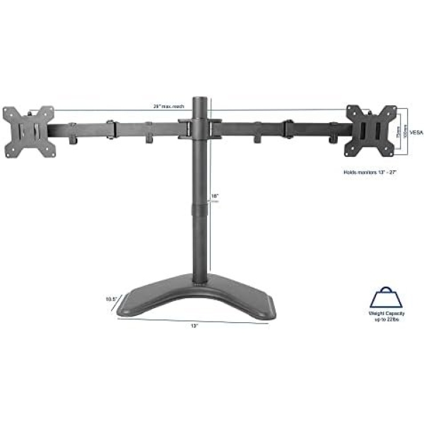 VIVO STAND-V002F Dual LED LCD Monitor Free-Standing Desk Stand for 2 Screens up - Image 2