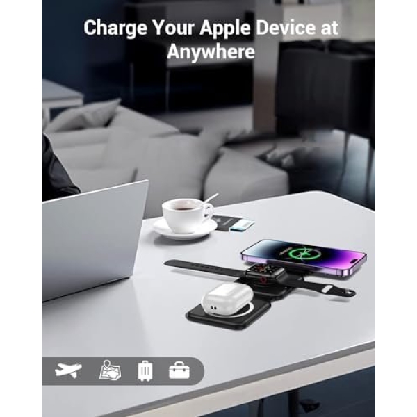 Wireless Charger, Magnetic Foldable 3 in 1 Mag-Safe Charger, Fast Travel - Image 6