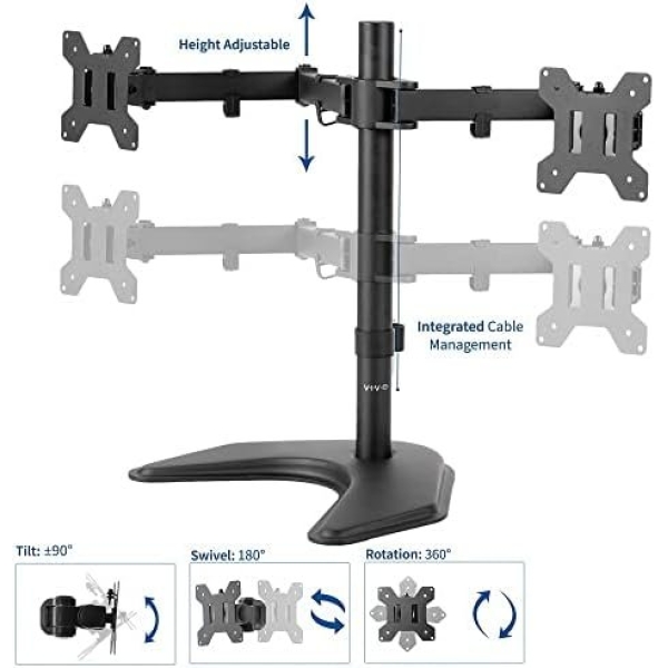 VIVO STAND-V002F Dual LED LCD Monitor Free-Standing Desk Stand for 2 Screens up - Image 3