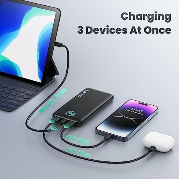 Portable Charger 10800mah,Slim 22.5W LCD Display Power Bank, Dual QC 4.0 PD Fast - Image 2