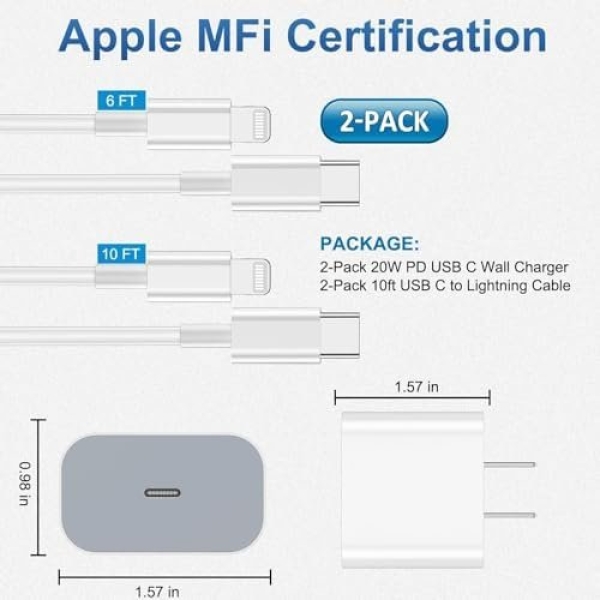 iPhone Charger fast charging [APPLE MFi Certified] 2 pack Apple Type C Wall - Image 8