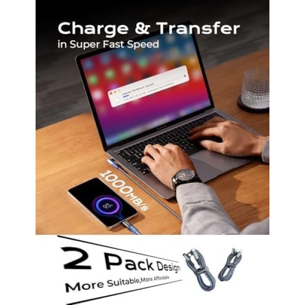AINOPE USB C to USB C Cable 100W 2-Pack 6.6FT, Durable USBC to USBC Cable Cord - Image 8