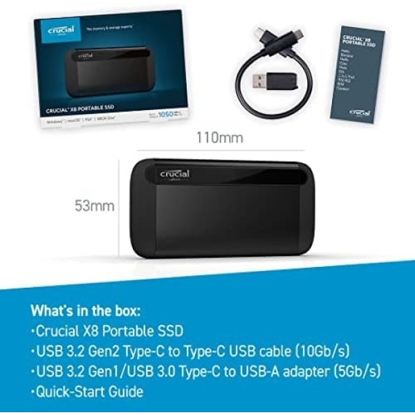 Crucial X8 1TB Portable SSD - Up to 1050MB/s - PC and Mac - USB 3.2 External - Image 5