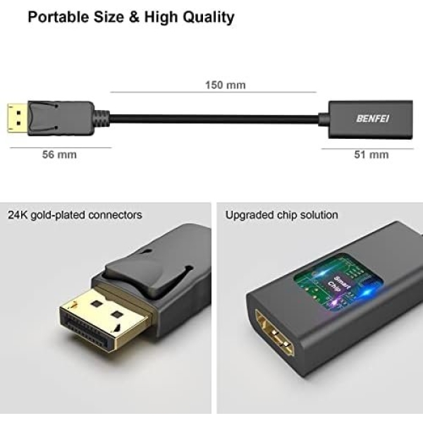 DisplayPort to HDMI, Benfei Gold-Plated DP Display Port to HDMI Adapter - Image 6
