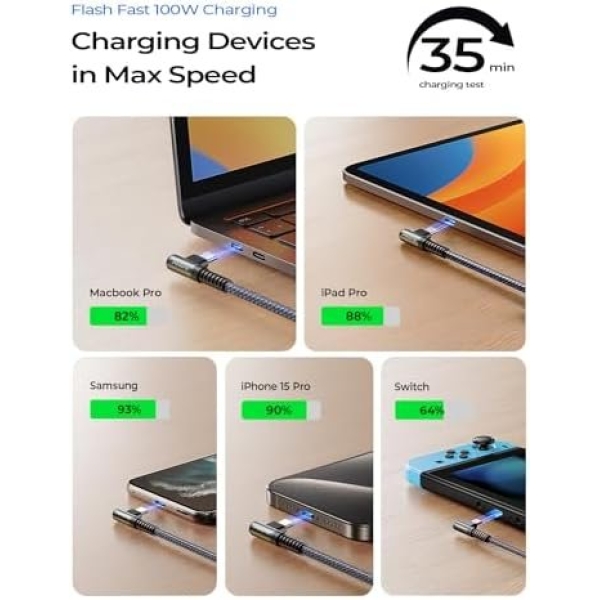 AINOPE USB C to USB C Cable 100W 2-Pack 6.6FT, Durable USBC to USBC Cable Cord - Image 4