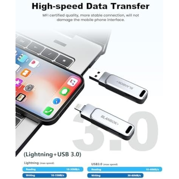 MFi Certified 128GB Flash Drive for iPhone/USB/USB C/,3-in-1 USB Stick - Image 5