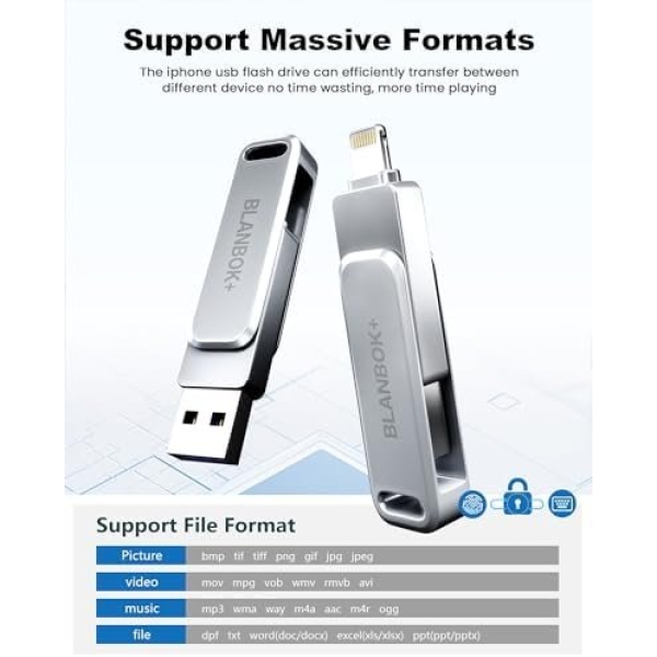 MFi Certified 128GB Flash Drive for iPhone/USB/USB C/,3-in-1 USB Stick - Image 6