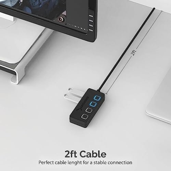 Sabrent 4-Port USB Hub, USB 3.0 Fast Data Hub with Individual LED Power - Image 2