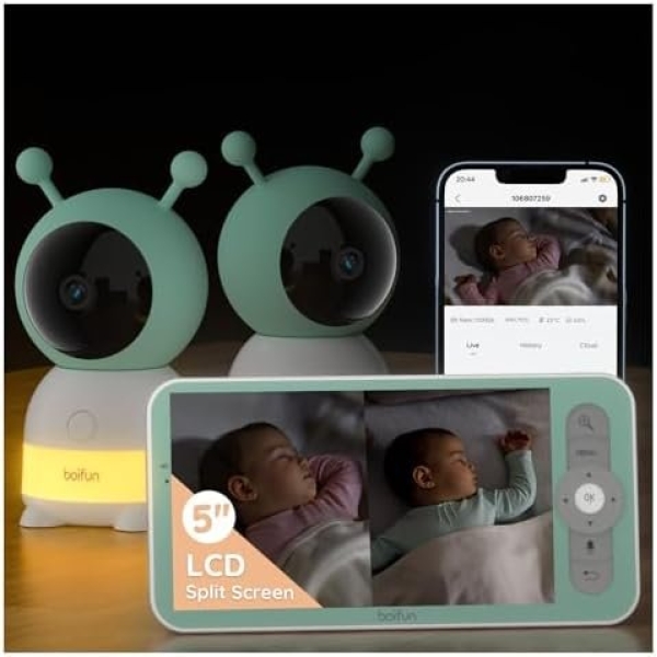 BOIFUN 5" Split-Screen Baby Monitor With 2 Cameras, 2K WiFi Baby Dual Cameras
