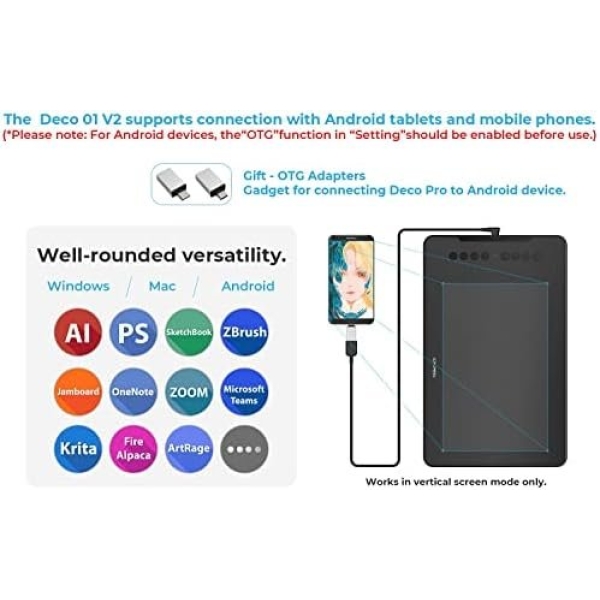 XPPen Deco 01 V2 Graphics Tablet 10x6.25 Inch Drawing Tablet 8192 Levels - Image 8