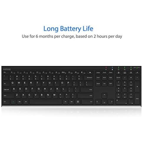 Arteck 2.4G Wireless Keyboard Stainless Steel Ultra Slim Full Size Keyboard - Image 5