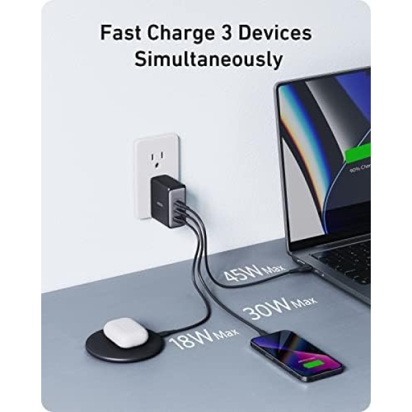 Anker USB C Charger (GaN II 100W), 3 Port Fast Compact Wall Charger for MacBook - Image 6