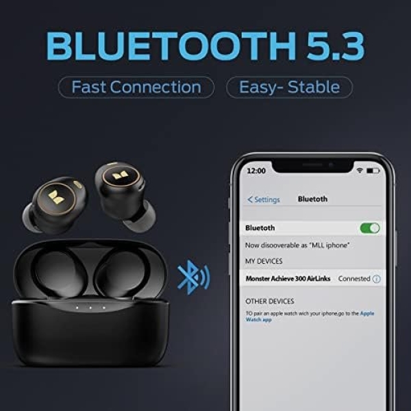 Monster Wireless Earbuds, Achieve 300 AirLinks Bluetooth Headphones Touch - Image 2