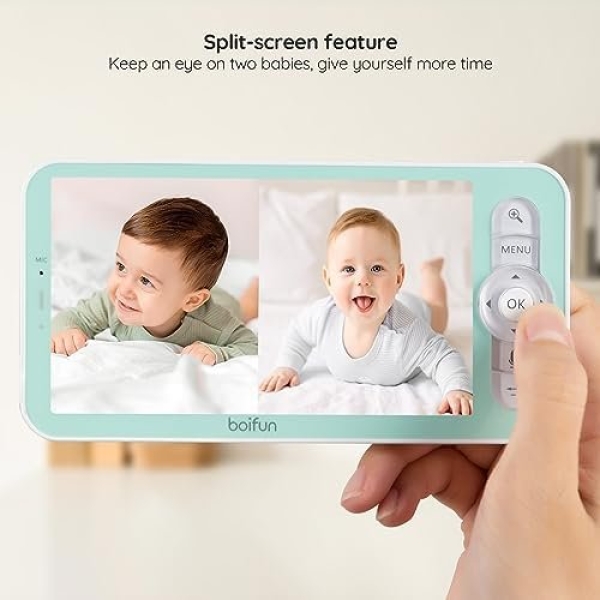 BOIFUN 5" Split-Screen Baby Monitor With 2 Cameras, 2K WiFi Baby Dual Cameras - Image 2