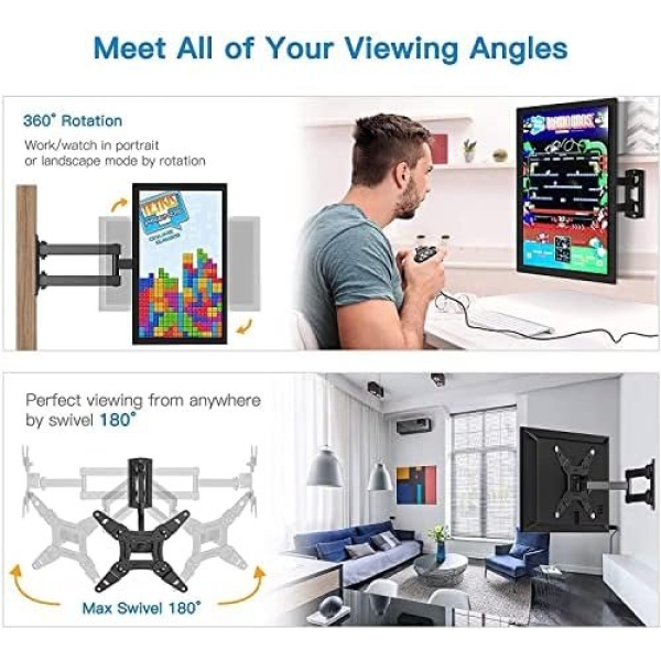 Full Motion TV Monitor Wall Mount Bracket Articulating Arms Swivel Tilt - Image 2