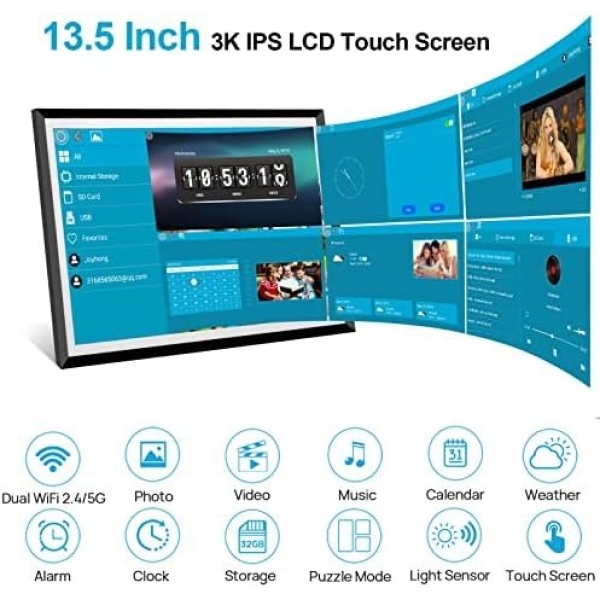 32GB 13.5 Inch Wi-Fi Digital Picture Frame with 3K IPS LCD Touch Screen - Image 2