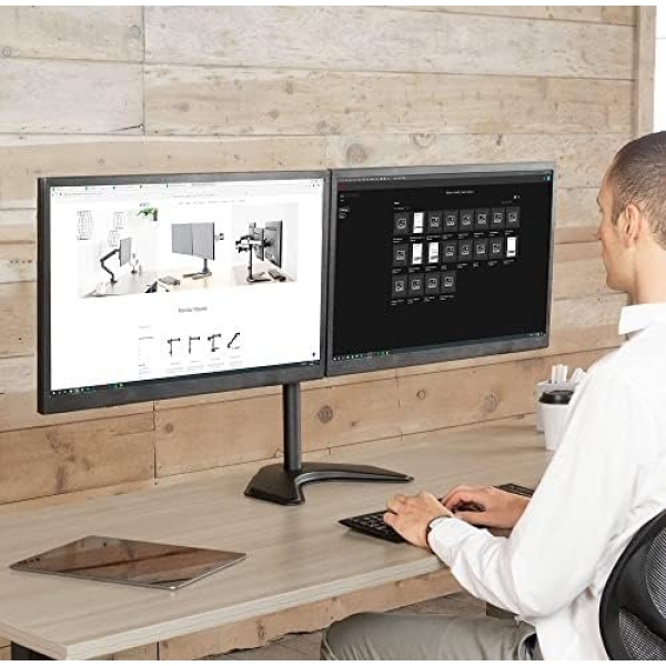 VIVO STAND-V002F Dual LED LCD Monitor Free-Standing Desk Stand for 2 Screens up - Image 4