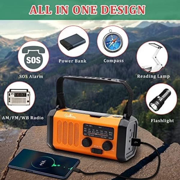Emergency Hand Crank Weather Radio with 10000mAh Battery Backup,Type-C Charging - Image 7