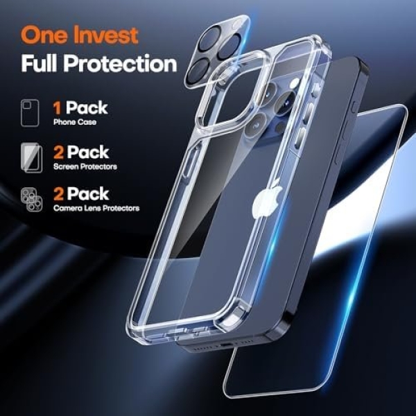 TAURI 5 in 1 for iPhone 15 Pro Case Clear, [Not-Yellowing] with 2X Screen - Image 3