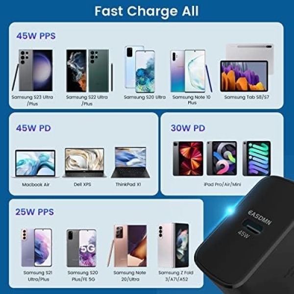 45W Super Fast Charger Type C, [2 PACK] 45 Watt USB-C PD/PPS Wall Charging Block - Image 5