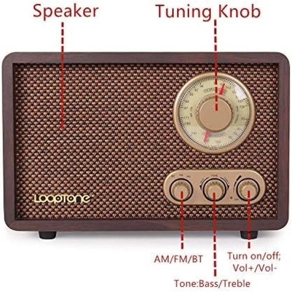 LoopTone FM AM Radio Retro Wood Radio with Bluetooth Play Mp3 - Image 4