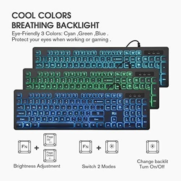 Rii Three Colors Backlit Business Keyboard,Gaming Keyboard and Mouse Combo - Image 6