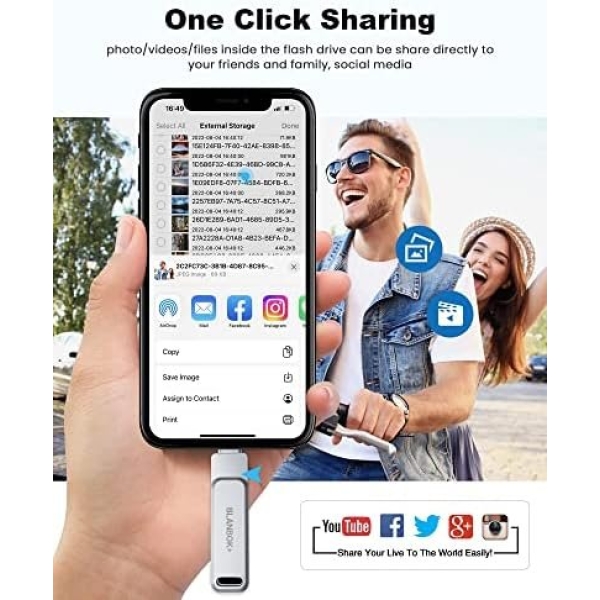 MFi Certified 128GB Flash Drive for iPhone/USB/USB C/,3-in-1 USB Stick - Image 4