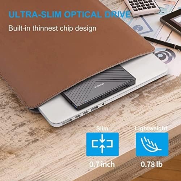 Hiarkio ORIGBELIE External CD DVD Drive, Ultra Slim CD Burner USB 3.0 with 4 USB - Image 7