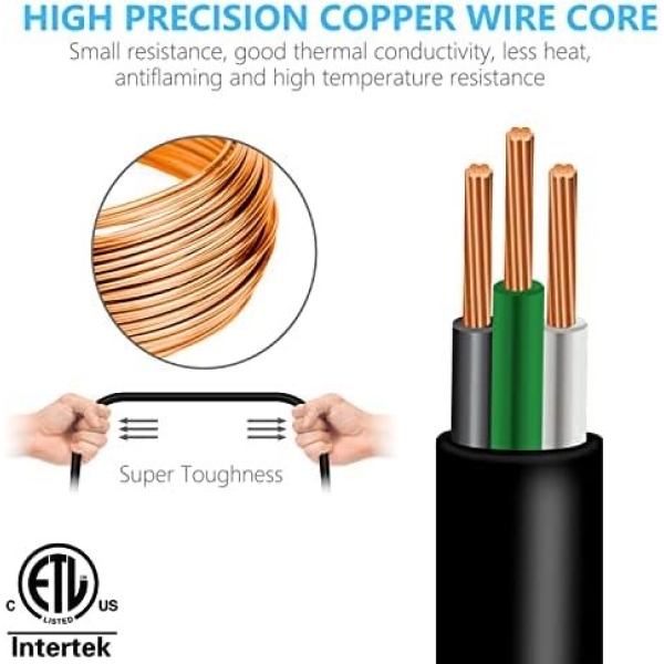 Kasonic 3 Feet Outdoor Extension Cord, ETL Listed, SJTW 16AWG/13A 3 Prong - Image 4