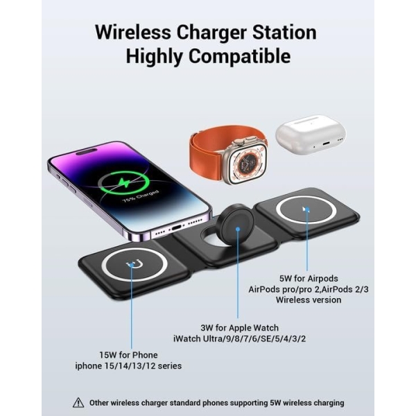 Wireless Charger, Magnetic Foldable 3 in 1 Mag-Safe Charger, Fast Travel - Image 5