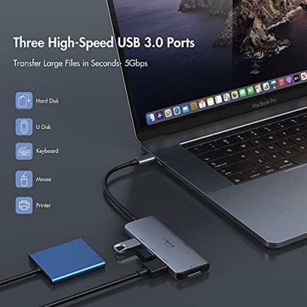 USB C Hub Adapter for MacBook Air, USB C HDMI Dongle for MacBook Pro, 6 in 1 USB - Image 6