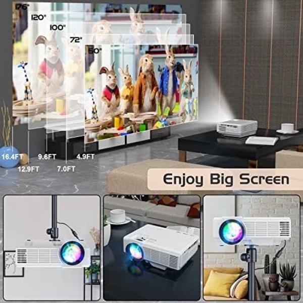 2023 Projector with 100'' Projector Screen, Mini Projector Bluetooth, Latest - Image 6
