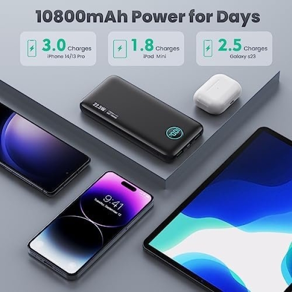 Portable Charger 10800mah,Slim 22.5W LCD Display Power Bank, Dual QC 4.0 PD Fast - Image 4