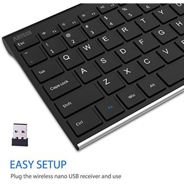 Arteck 2.4G Wireless Keyboard Stainless Steel Ultra Slim Full Size Keyboard - Image 3