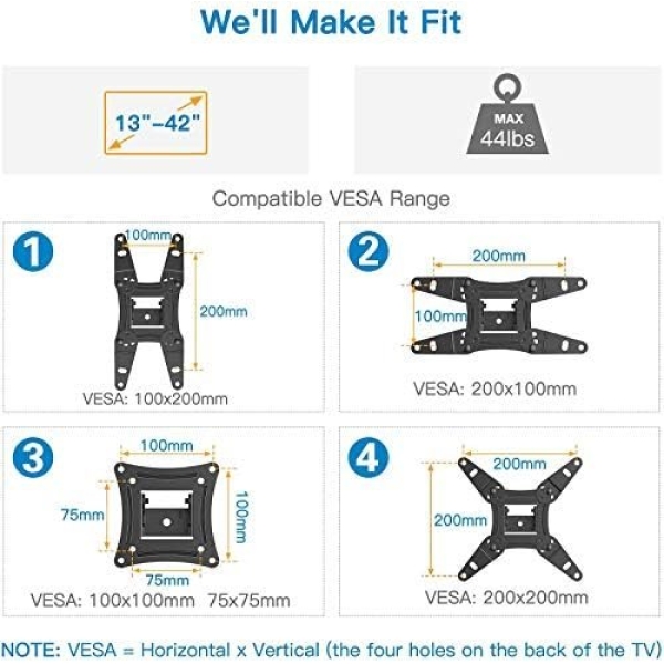 Full Motion TV Monitor Wall Mount Bracket Articulating Arms Swivel Tilt - Image 4