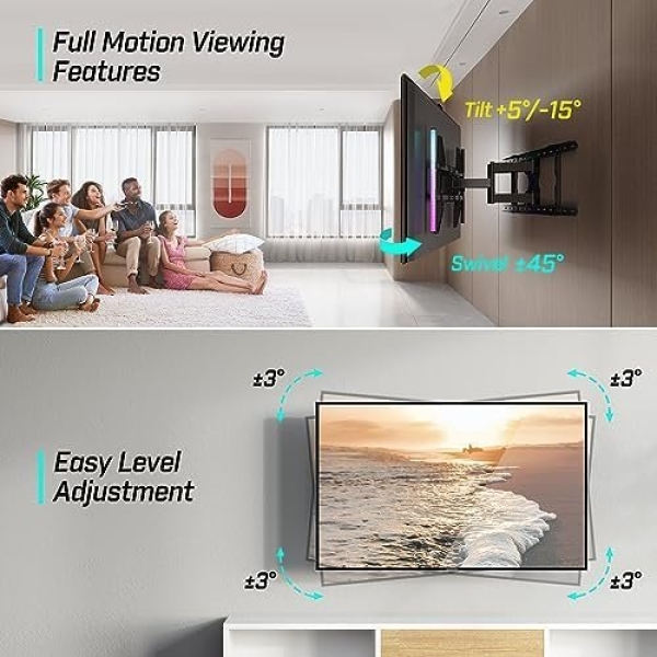Greenstell TV Mount with LED Lights, TV Wall Mount for 47-84 Inch TVs, Full - Image 5