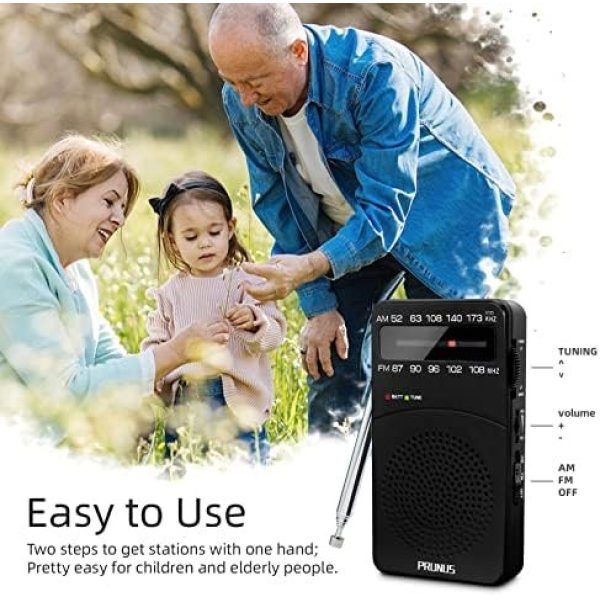 PRUNUS J-166 Portable Radio AM FM, Battery Operated with Tuning Light, Back - Image 5