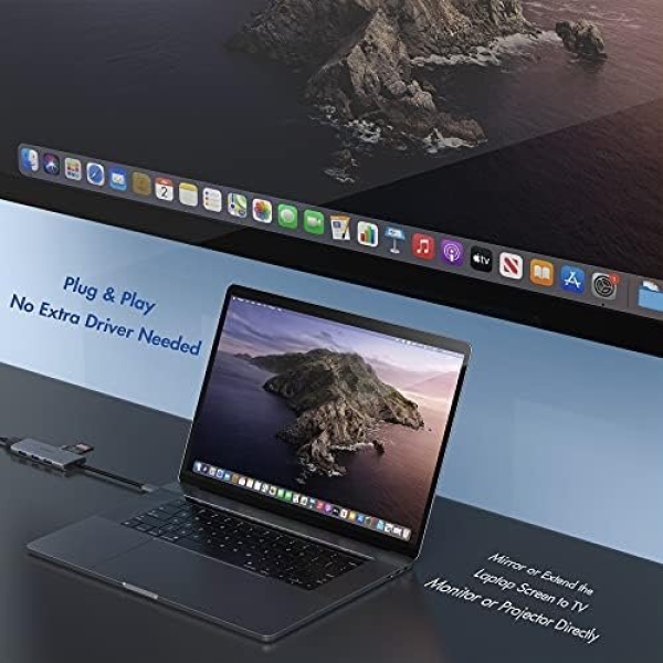 USB C Hub Adapter for MacBook Air, USB C HDMI Dongle for MacBook Pro, 6 in 1 USB - Image 4