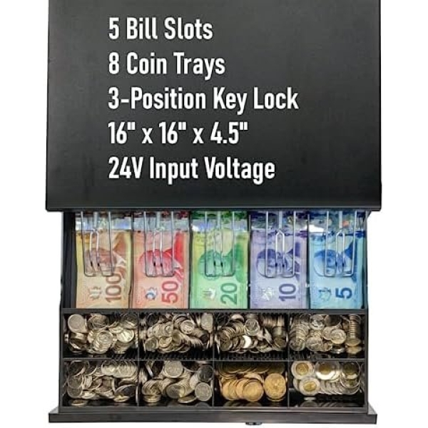 ADD Cash Drawer 16"x16.5"x4" POS Cash Box with Cash Register Till Tray - Image 3