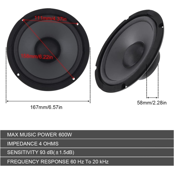 2 Pieces Car Audio Loudspeakers, 6.5 Inch 600W 2-Way Car HiFi Coaxial Speaker - Image 2