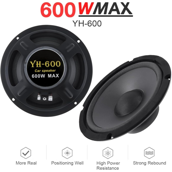 2 Pieces Car Audio Loudspeakers, 6.5 Inch 600W 2-Way Car HiFi Coaxial Speaker - Image 3