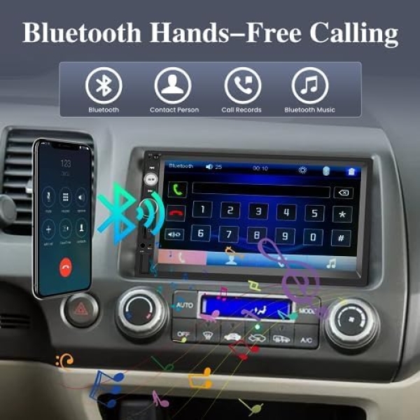 Double Din Car Radio with Bluetooth, 7 Inch Touch Screen Car Stereo, Support - Image 2