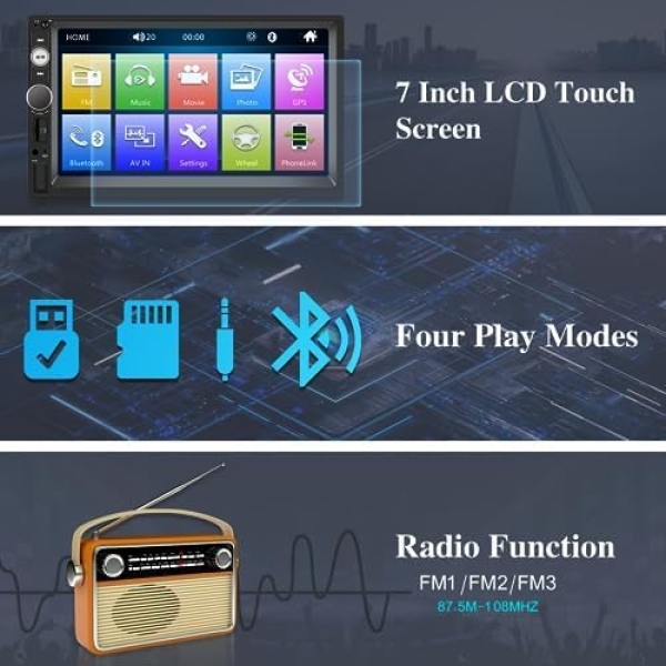 Double Din Car Radio with Bluetooth, 7 Inch Touch Screen Car Stereo, Support - Image 5