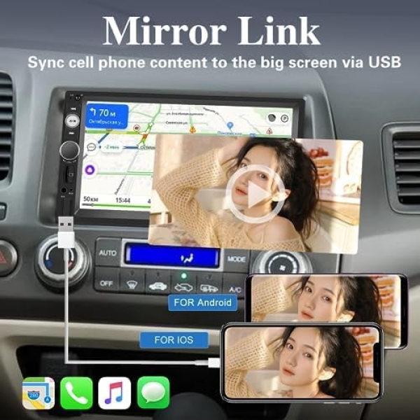 Double Din Car Radio with Bluetooth, 7 Inch Touch Screen Car Stereo, Support - Image 3
