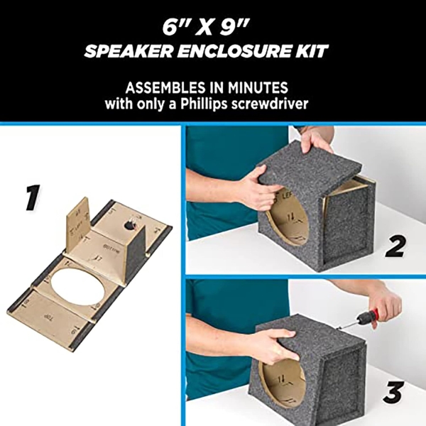 Scosche SE69KT 6x9 Single Car Speaker Enclosure with Gray Carpet, Assembly - Image 7