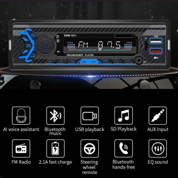 Single Din Car Radio with Bluetooth,7 inch Car Stereo MP3 Player,Dual USB - Image 2