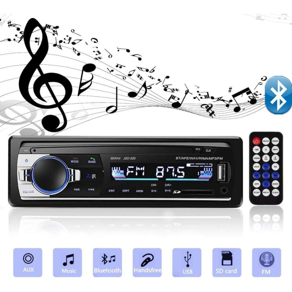 Aigoss Bluetooth Car Stereo, 4x60W Car Audio FM Radio, MP3 Player USB/SD/AUX