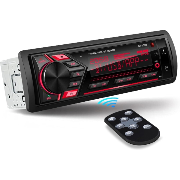 Single Din Car Radio Receiver - Bluetooth Car Stereo System - Mechless Digital