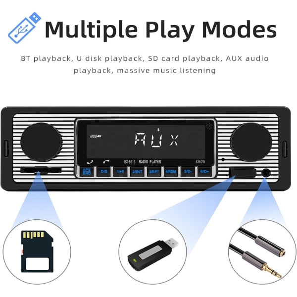 Classic Single Din Car Radio with Bluetooth, Car Stereo FM Radio Receiver, Hands - Image 6